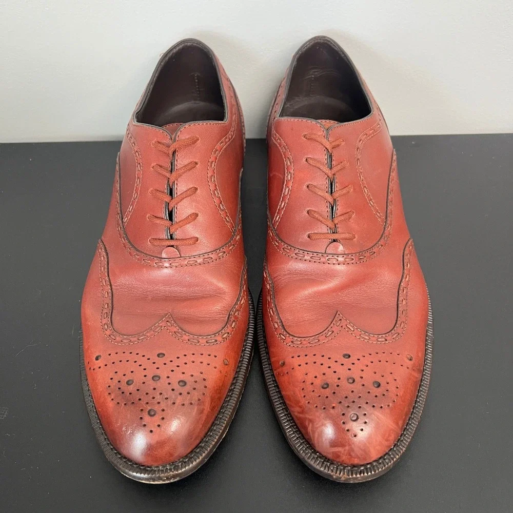 Bottega Veneta Mens Wingtip Oxford Shoes Cognac Leather Brogue Italy 39.5 EU